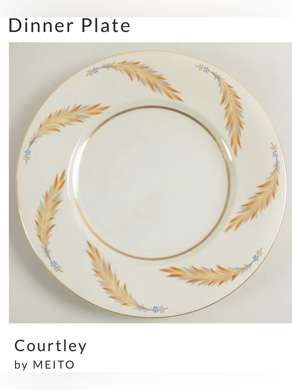 Meito Norleans China Courtley White and Gold Dinner Plate with Leaf Design LR1